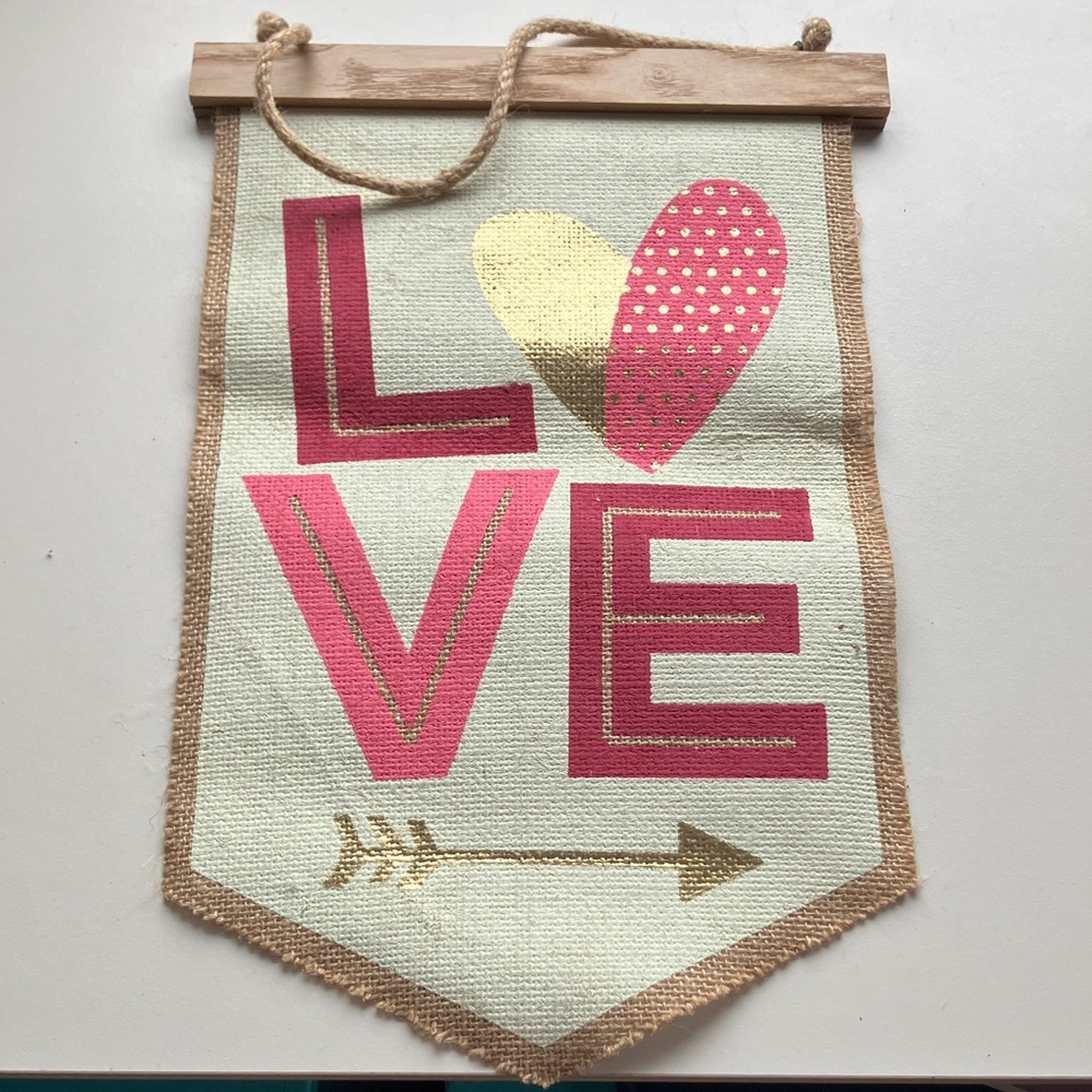 Love Wall Hanging with Pink and Gold Accents